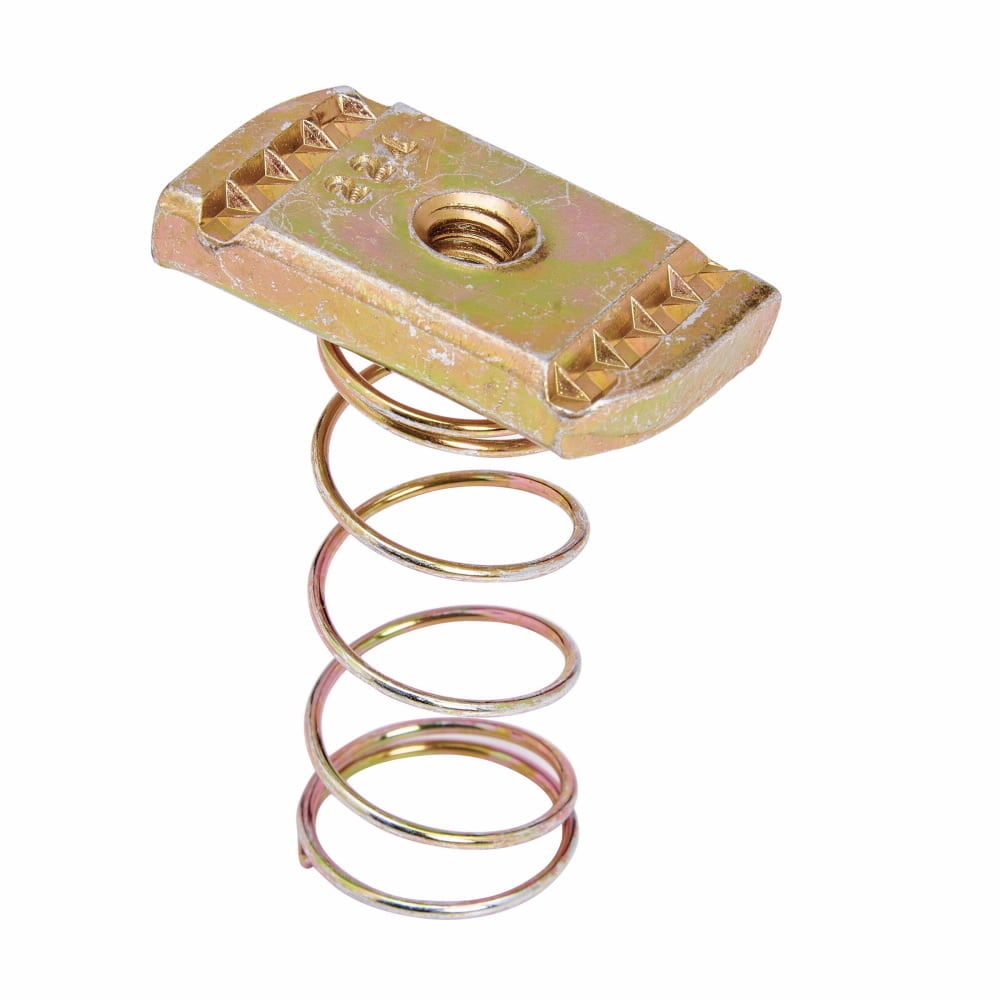 Eaton B-Line series spring nut, 0.85"Hx1.75"Lx1.3750"W, Steel, Electro-plated, 10"-24 bolt size, 250 lbs load rating, 100 lbs load rating