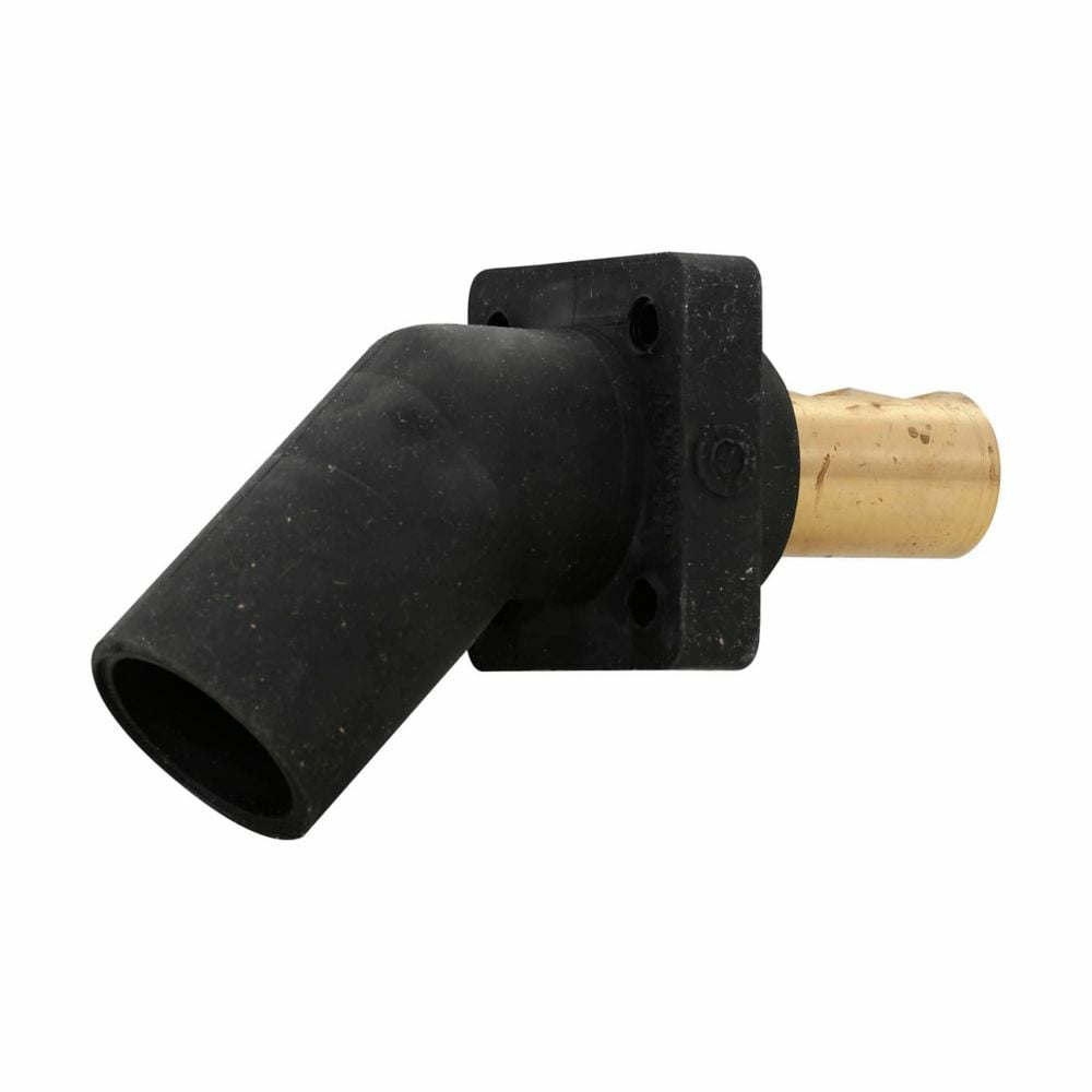 Eaton Crouse-Hinds series Cam-Lok J Series E1016 insulated receptacle, Up to 400A continuous, 1/0-4/0 AWG, Red, Double set screw, Male, Thermoplastic elastomer (TPE), 1-1/8", 45 angle, Threaded stud, 600 Vac/dc