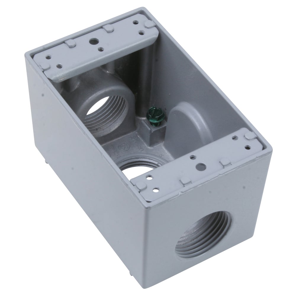 Weatherproof 1 Gang Deep Box, 3 Hole 1 23 Cu.In. with Threaded Holes,Gray (1 Hole Each Side, 1 Hole in Back)