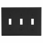 Hubbell Wiring Device Kellems, Wallplates and Box Covers, Wallplate,Non-Metallic, Mid-Sized, 3-Gang, 3) Toggle, Black