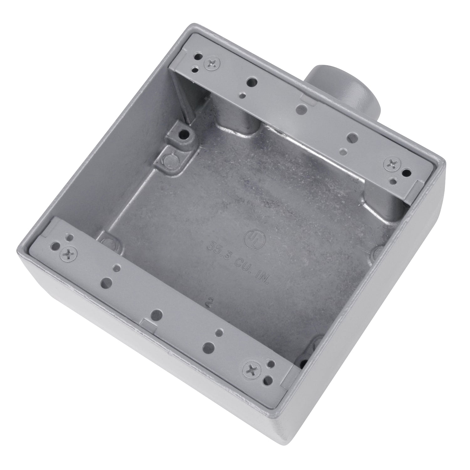 3/4 Inch Shallow 2 Gang Device Box, Die Cast Aluminum, Dead End, 1 Hole, Raintight When Used with Appropriate Cover