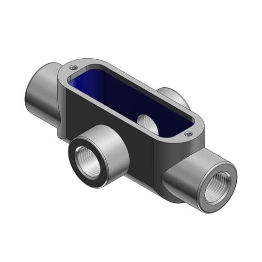 Series 35 3/4 Inch Conduit Body, Body Material Malleable Iron, Finish Zinc Plating with an Aluminum, Acrylic Coating for Use with Rigid/IMC Conduit