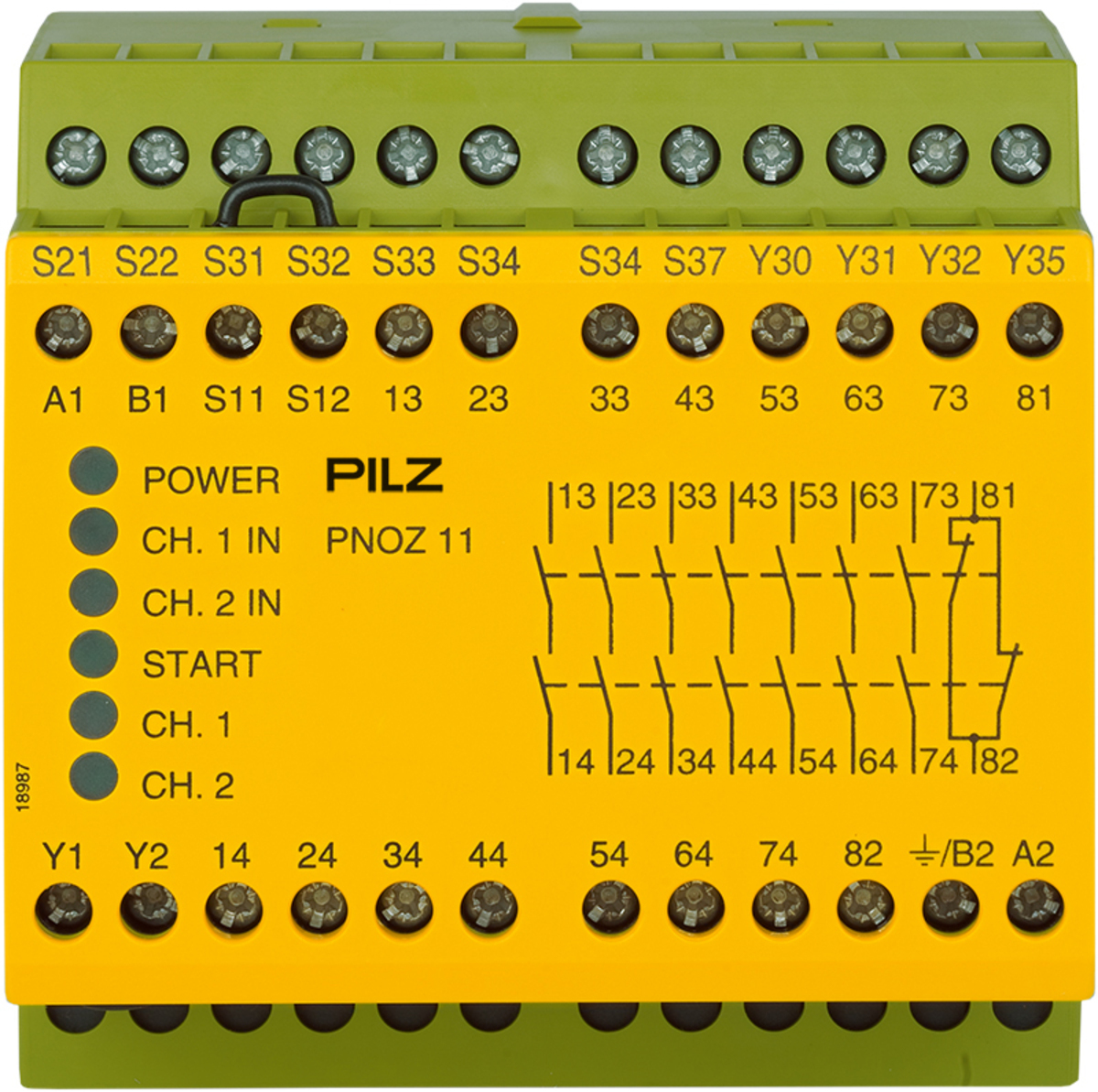 Safety Relay, 1/2-Channel Wiring with/without Detection of Shorts Across Contacts, 7 N/O, 1 N/C,1 SC, Automatic/Manual/Monitored Start, Start-up Test, UB = 110-120 V AC/24 V DC, 90mm, Screw Terminals Integrated, Monitoring of E-STOP, Safety Gates, Feedback Loop