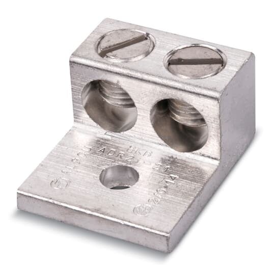 Type ADR-ALCUL Two-Conductor, One-Hole Mount, Conductor Range 14 AWG-1/0 Str, Length 1-15/32 Inches, Width 1-31/32 Inches, Height 25/32 Inch, 1/4 Inch Bolt Hole, Tin Plated