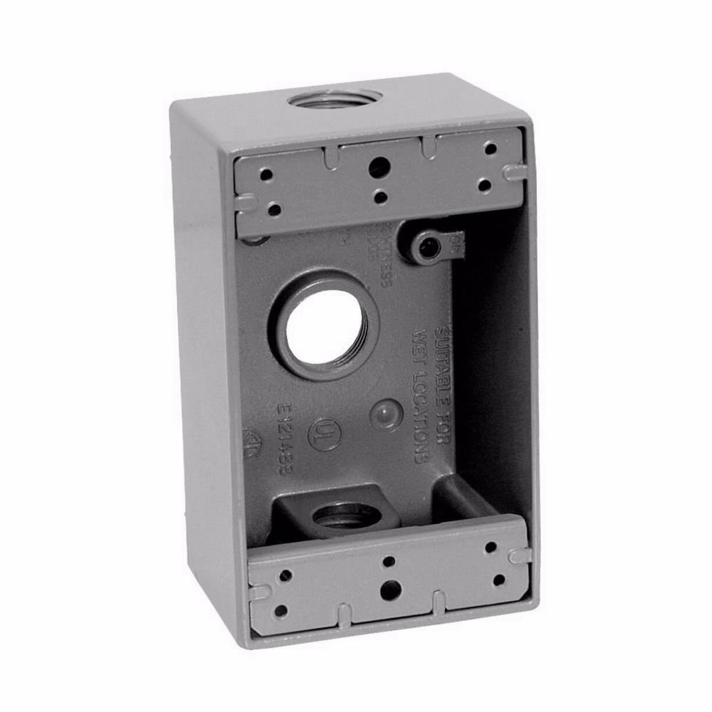 TP7018 Weatherproof Outlet Box, Die-Cast Aluminum, 18 cu-in Capacity, 1 Gangs, 3 Outlets, 3 Knockouts, 2-7/8 in W x 2 in D x 4-9/16 in H