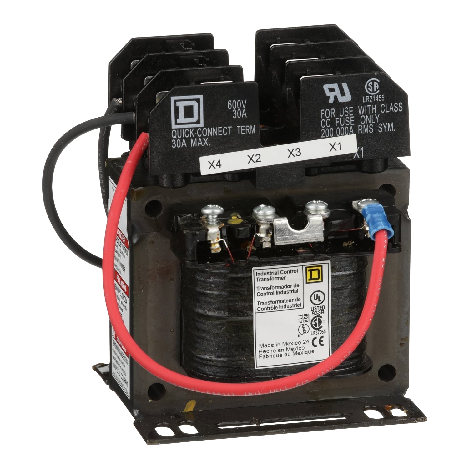 Transformer, Type TF, industrial control, 1 phase, 100VA, 240x480V primary, 120/240V secondary, 50/60Hz