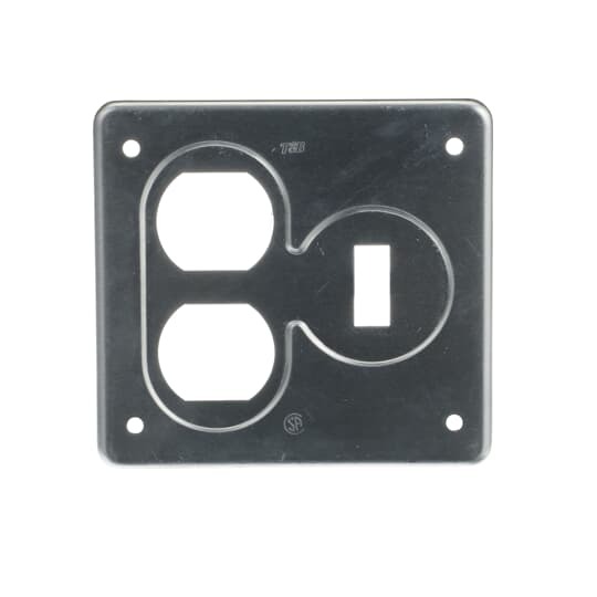 Two Gang FS Cover, Length 4-5/8 Inches, Width 4-5/16 Inches, Aluminum, 1 Duplex Receptacle and 1 Toggle Switch, Box Mount