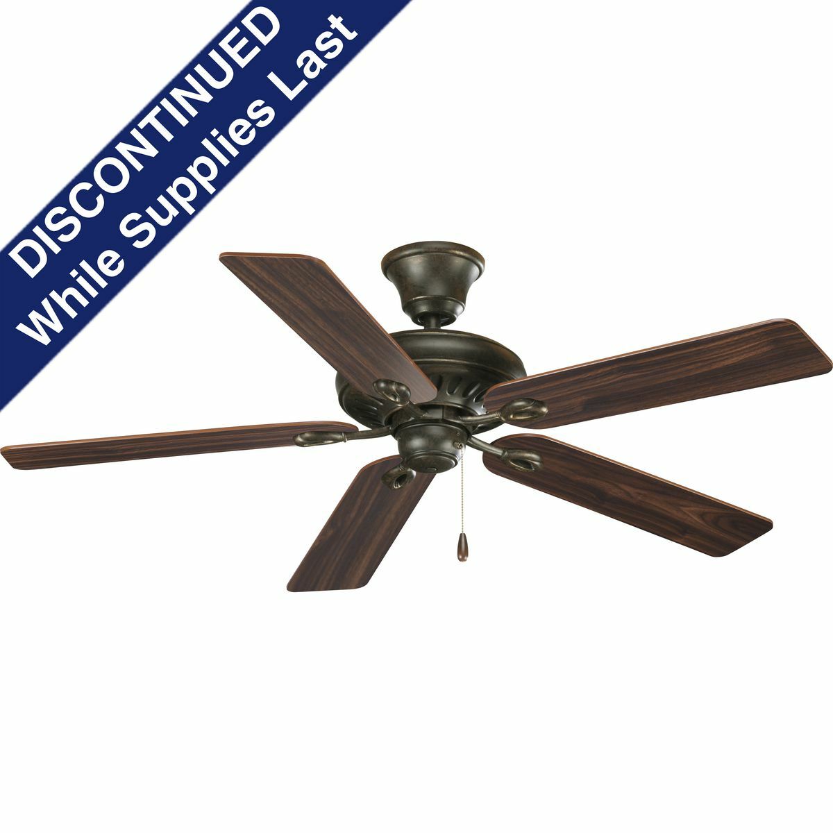 52 in Signature five-blade fan with reversible Classic Walnut/Medium Cherry blades, Forged Bronze finish, and 30 year limited warranty. Powerful AirPro motor features 3-speed control that can also be reversed to provide year-round comfort. Standard canopy is designed for sloped ceilings with 12:12 pitch and a 3/4 inx 4-1/2 in downrod is included. Can be used to comply with California Title 20.