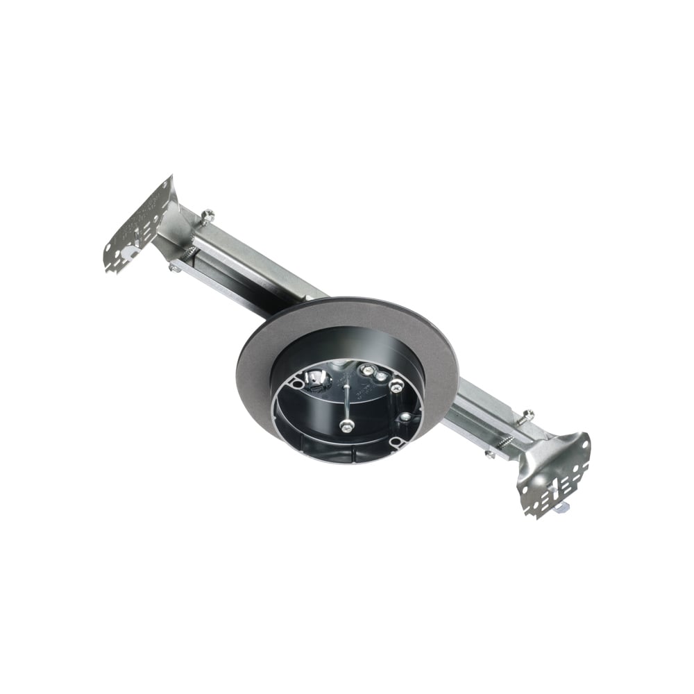 Plastic vapor box with adjustable steel bracket for fans and fixtures in new construction. Flange forms a protective barrier against air infiltration. 27.3 cu. in. 70lb fan rated at 24" on center. 110lb fan rated at 16" on center, 90lb rated fixture on 24" on center. 150lb at 16" fixture rated. For double drywall.