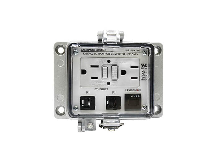 PANEL INTERFACE CONNECTOR WITH QTY 2 RJ45, PMH, UL TYPE 4, GFCI DUPLEX INSIDE-OUTLET, 5 AMP CB