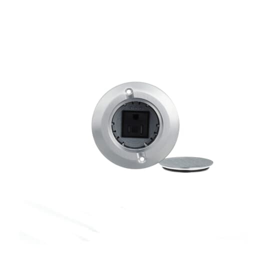 Single Gang Drop in Floor Box without Hole Saw, 11.8 Cubic Inches, 2.25 Inch Diameter, Depth 7.02 Inches, Cover Aluminum, Non-Metallic, with Pre-Wired Single Receptacle, Low Voltage Telephone/Cable Plate and 1-Blank Plate for Custom Installations