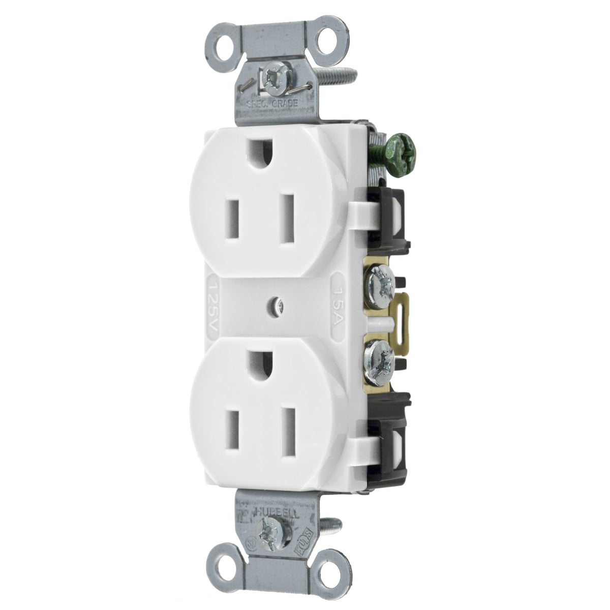 Straight Blade Devices, Receptacles, Duplex, Commercial/Industrial Grade, 2-Pole 3-Wire Grounding, 15A 125V, 5-15R, White, Single Pack.