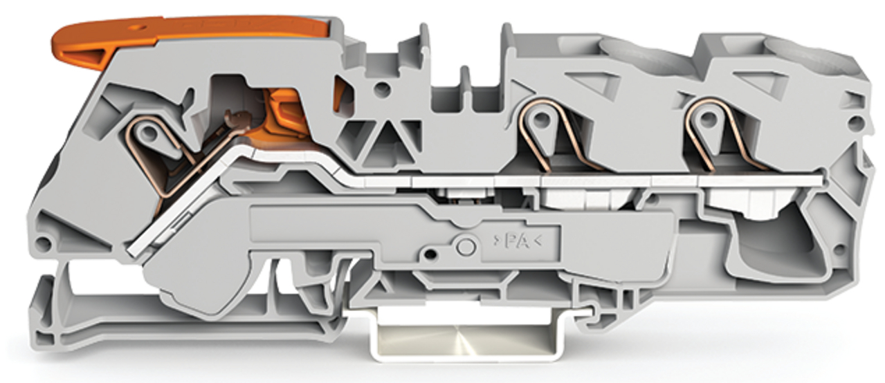 3-conductor through terminal block; with lever and Push-in CAGE CLAMP; 16 mm; with test port; side and center marking; for DIN-rail 35 x 15 and 35 x 7.5; Push-in CAGE CLAMP; 16,00 mm; gray