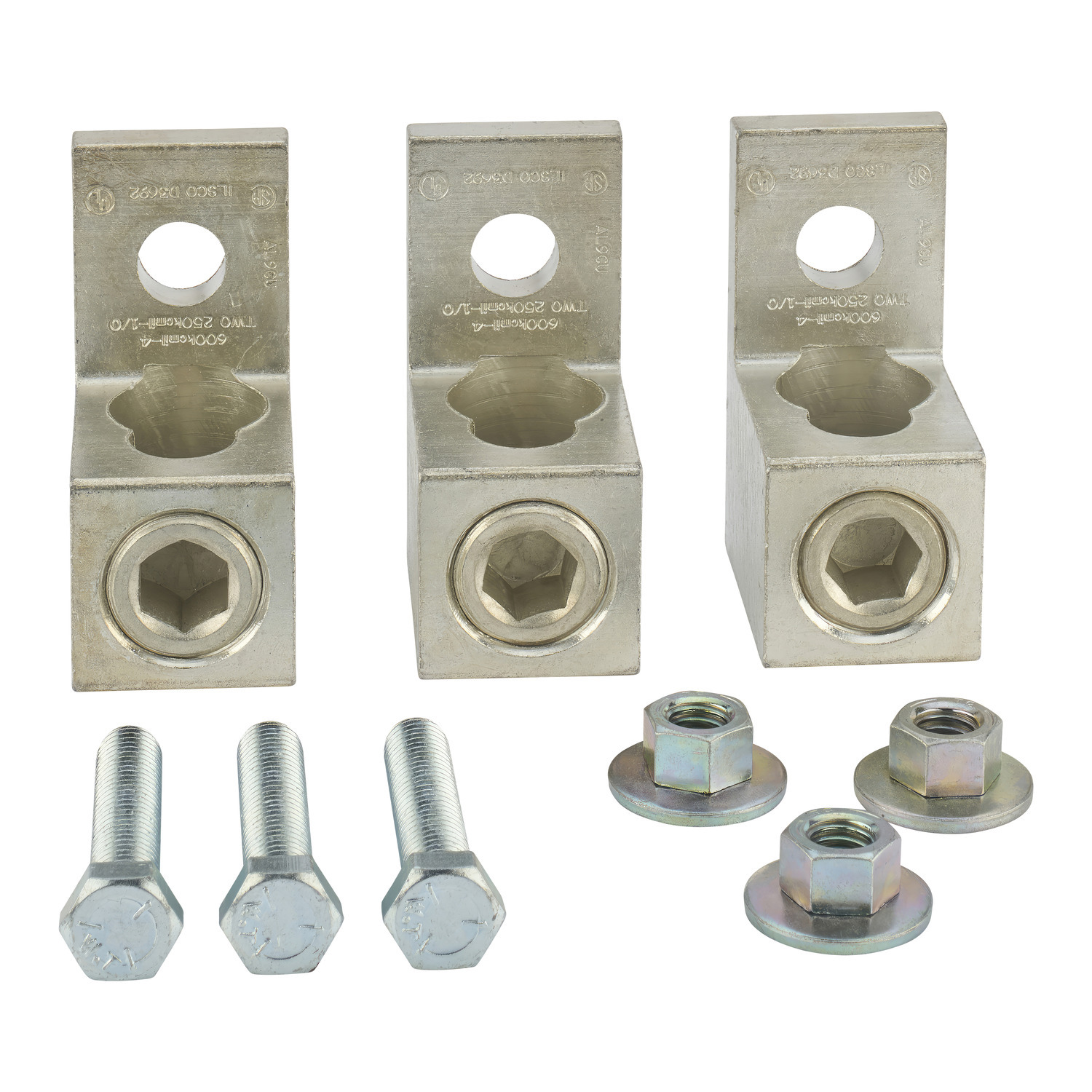 Low voltage transformer accessory, mechanical lug kit, 600A, 600kcmil to 4 AWG, 2-250kcmil to 1/0 AWG, 6 lugs
