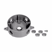 Eaton Crouse-Hinds series weatherproof round outlet box, (1) 1/2" back hole, 15.5 cu in, White, 1-1/2" deep, Die cast aluminum, (4) 1/2" side holes, 4" round