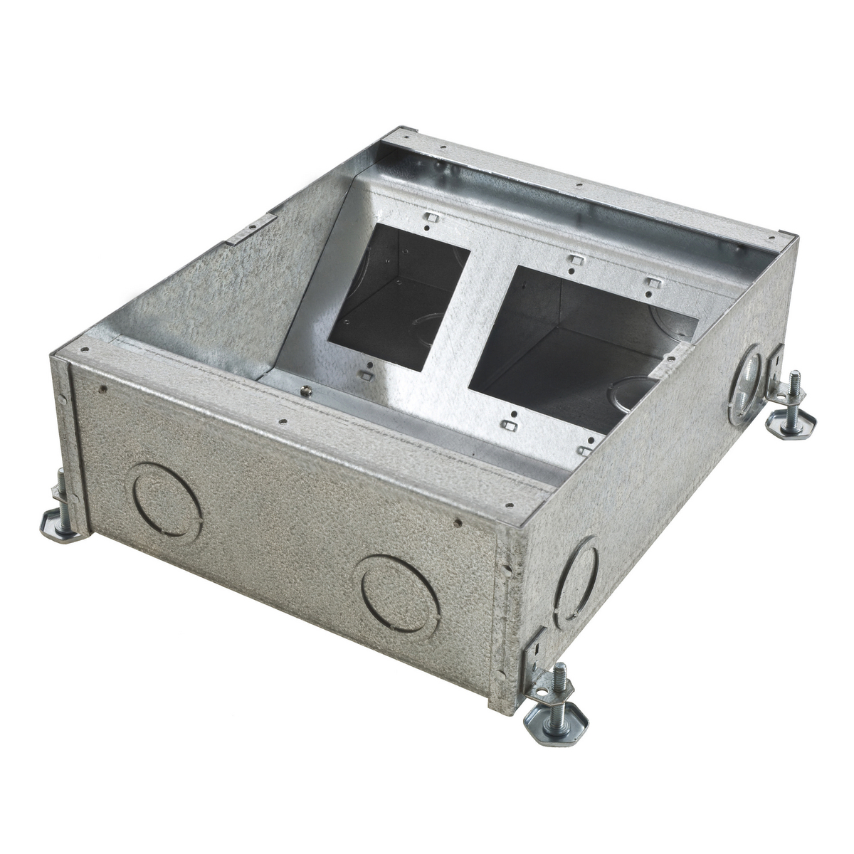 Galvanized Stamped Steel Floor Box, Recessed, 7-Gang CFB Series Box for Rectangular Cover, 4.08" Minumum Depth of Pour