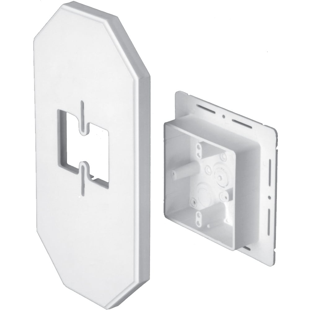 Works on all siding types. Before or after siding is up, Mounting holes on inside of box. Textured paintable surface. NM cable connector provided. 13-1/2 x 7.12 mounting surface. Provides a .925 J-channel. 24.5 cubic inch box. With Flange.