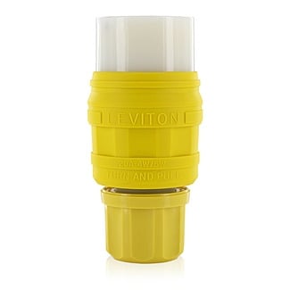 20 Amp, 250 Volt, 3 Phase, NEMA L15-20, 3P, 4W, Industrial Grade, Grounding, Wetguard, Locking Connector for Single Inlet, Yellow
