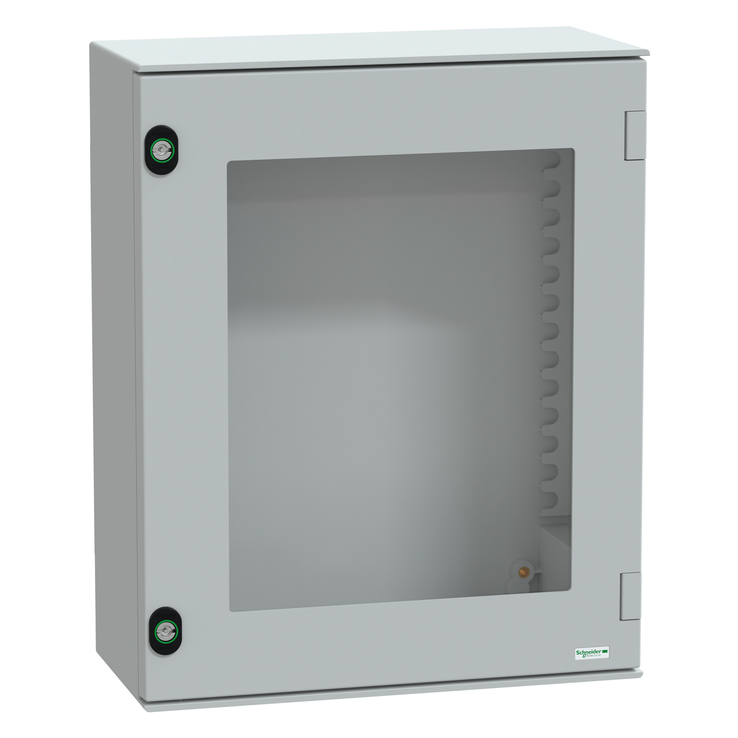 Wall mounted polyester enclosure, PanelSeT PLM, glazed door, 530x430x200mm, IP66, IK08, RAL 7035