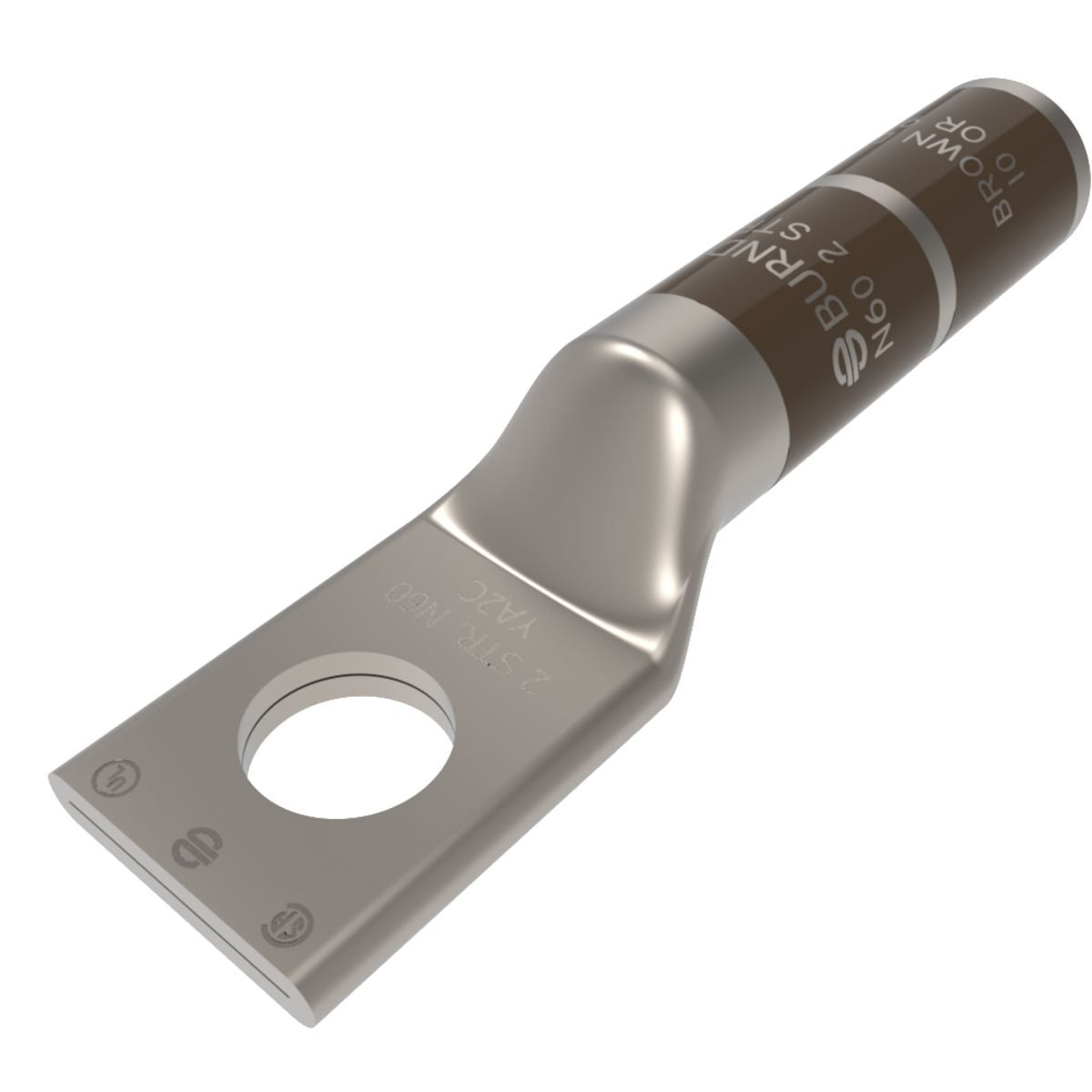 2 AWG CU, One Hole, 1/4 Stud Size, Long Barrel, Internal Chamfer, Tin Plated, UL/CSA, 90?C, Up to 35kV,BROWN Color Code, 10 Die Index.