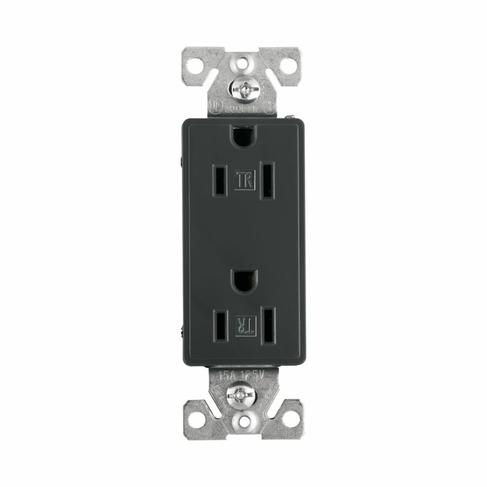 Eaton ASPIRE residential grade decorator duplex receptacle,Tamper resistant,#14-10 AWG,15A,Flush,125V,Back and side,Silver granite,Brass,High-impact nylon face,Polycarbonate base,5-15R,Two-pole,Three-wire,Duplex,Screw,Thermoplastic,.