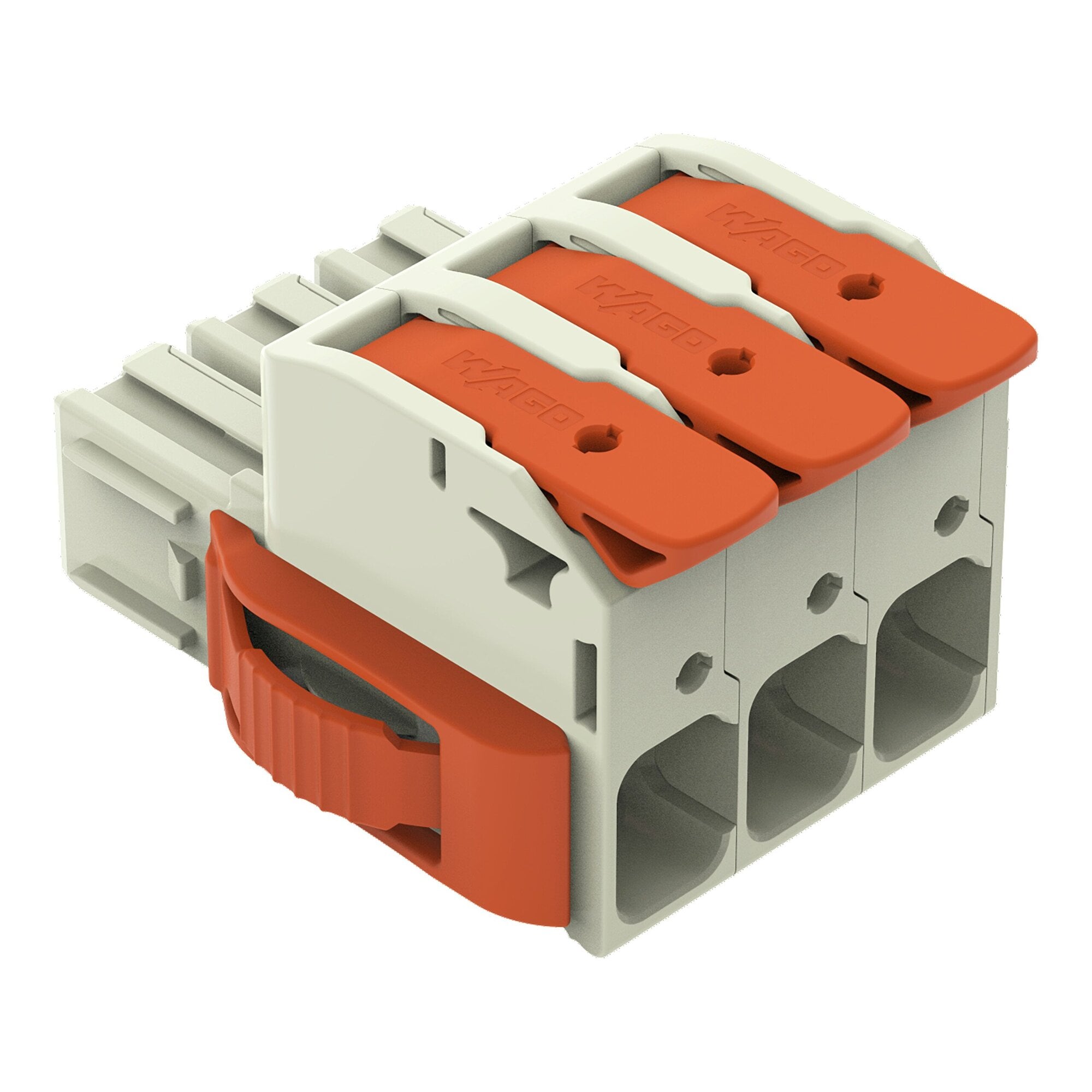 1-conductor female connector; lever; Push-in CAGE CLAMP; 16 mm; Pin spacing 10.16 mm; 3-pole; 100% protected against mismating; Lateral locking  levers; Silver-plated contacts; 16,00 mm; light gray