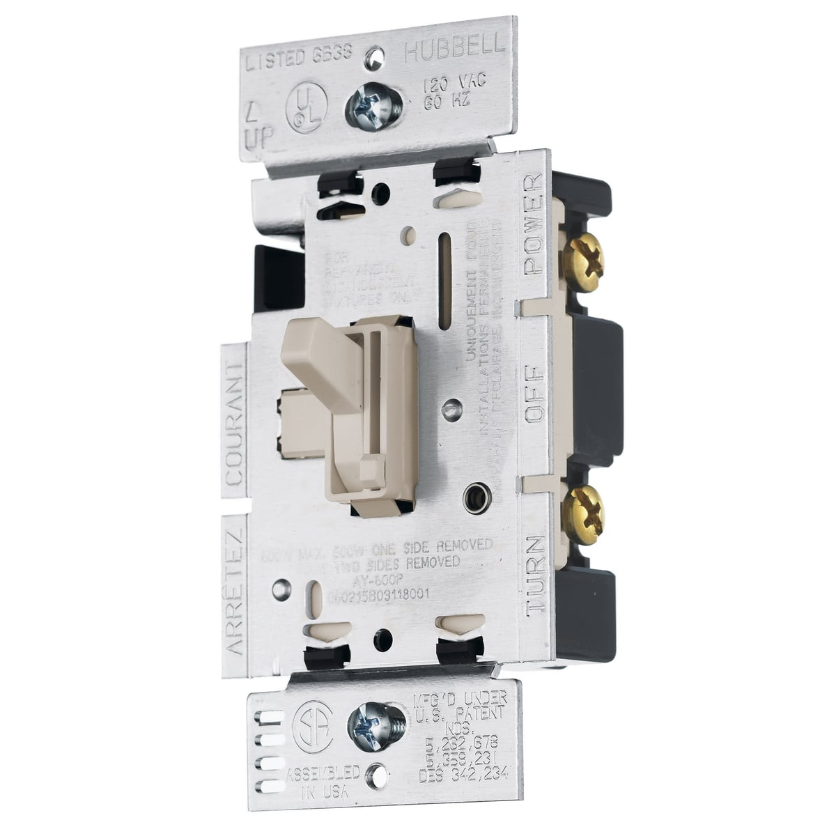 Switches and Lighting Control, Residential Grade, Motor Speed Control, Toggle Type, Single Pole, 15A 120V AC, Light Almond