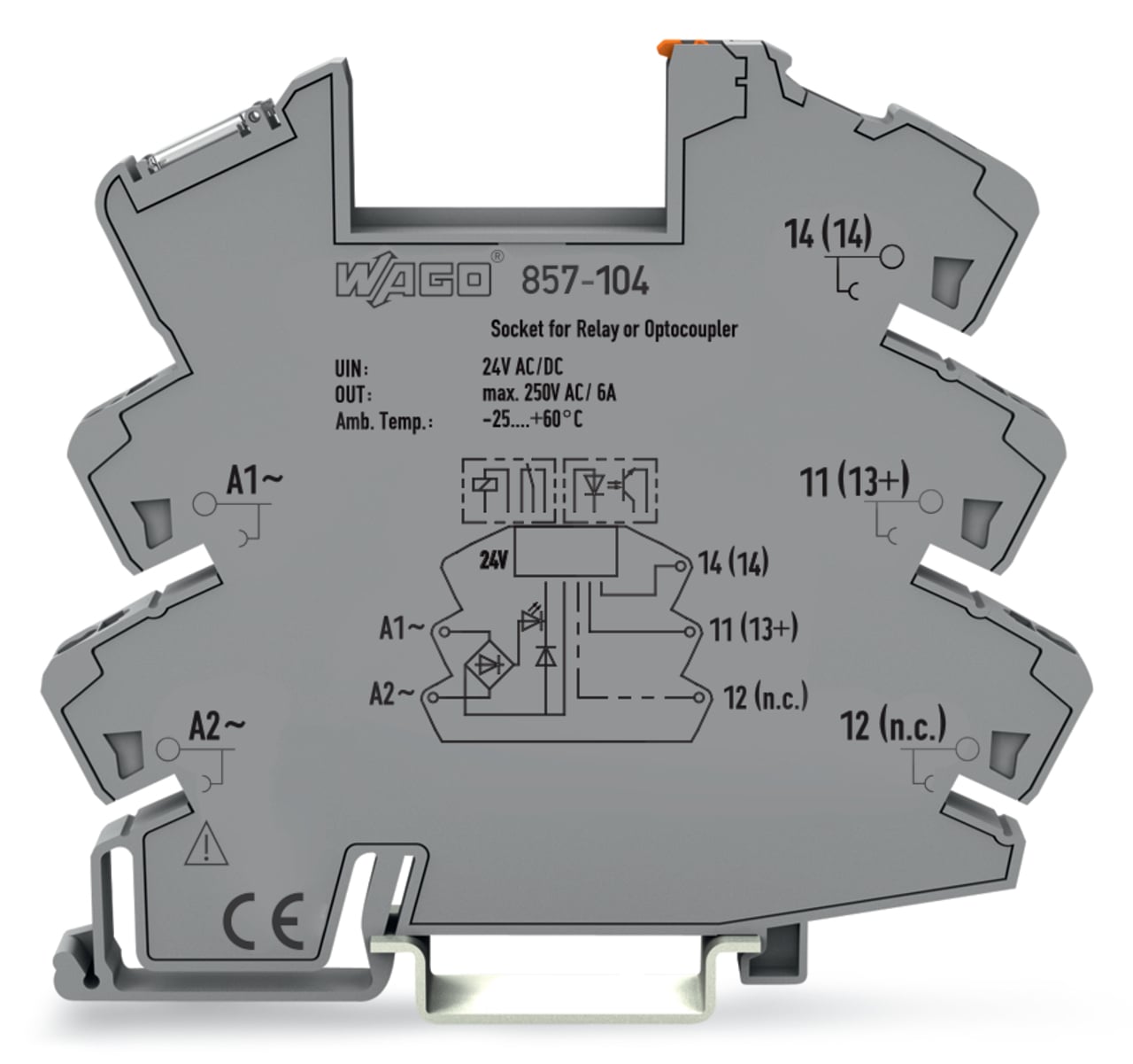 Relay socket; Nominal input voltage: 24 V AC/DC; for 5 mm basic relays; Yellow status indicator