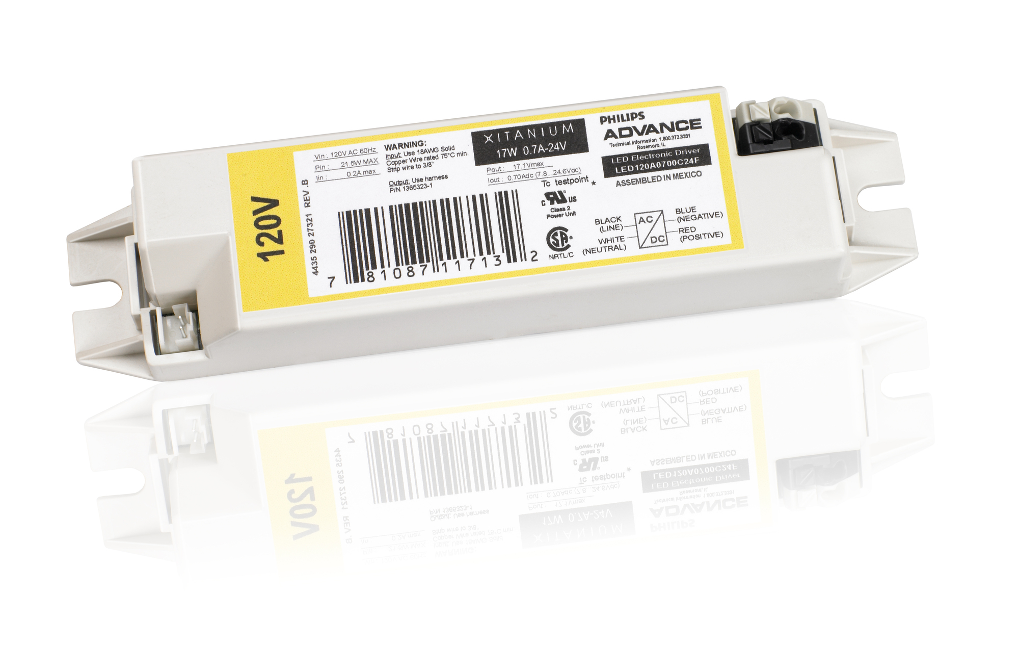 Signify Lighting, Ballast, XITANIUM, LED Driver, Min Start Temp 50C, Average Life  43800HRS, Volts 120V, Dimmable, Ballasts Factor 1PCT, Input Frequency 50/60HZ, Programmed Start Yes,  Certifications are UL, ISO, FCC