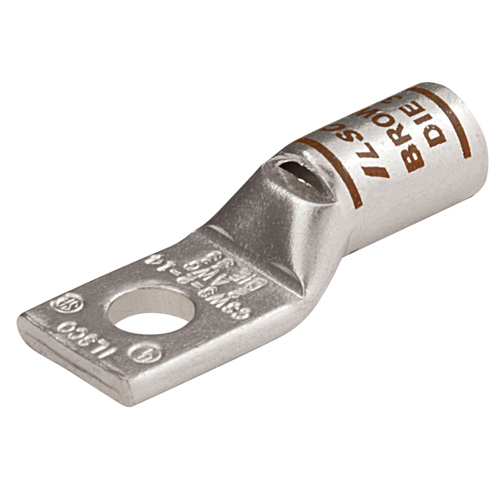 Surecrimp Copper Compression Lug, Conductor Size 2, 1 Hole, 1/4in Bolt Size, Standard Barrel, Sight Window, Tin Plated, UL, CSA