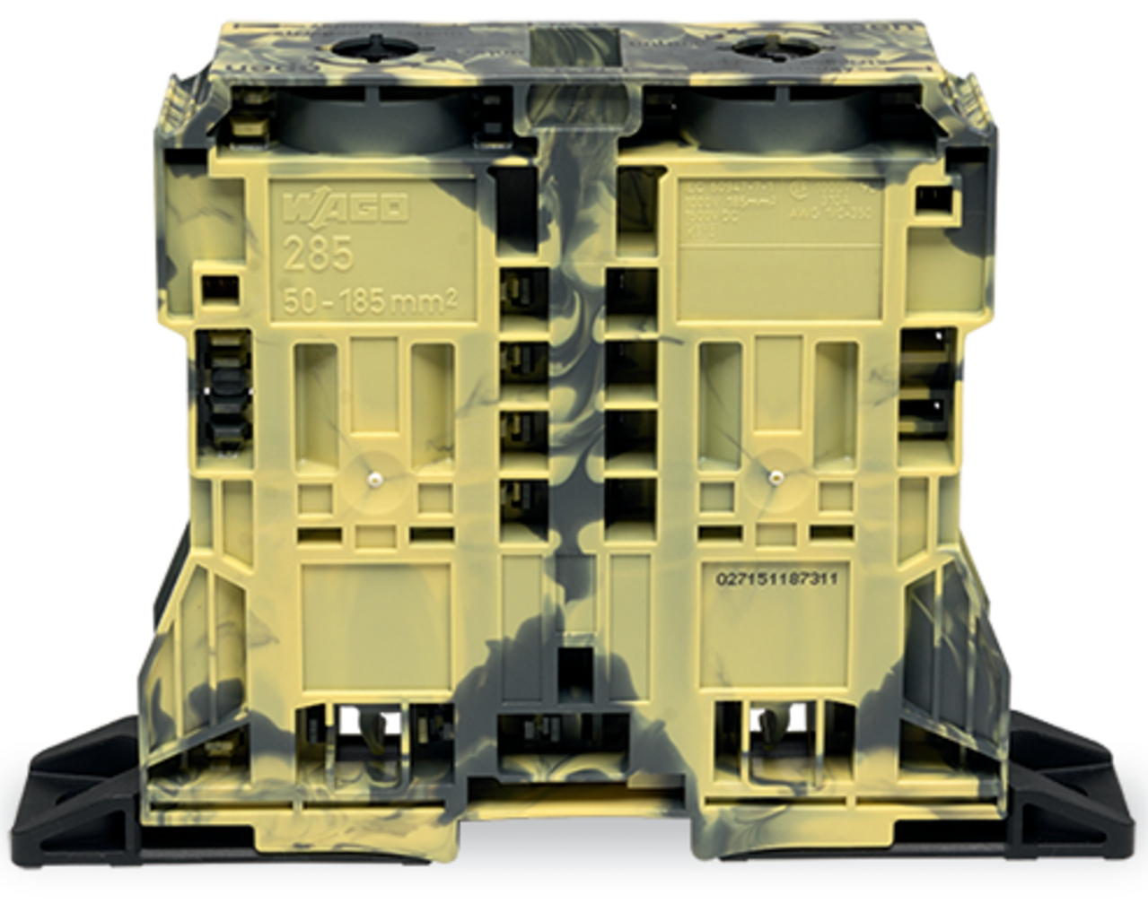 2-conductor through terminal block; 185 mm; lateral marker slots; with fixing flanges; POWER CAGE CLAMP; 185,00 mm; dark gray-yellow