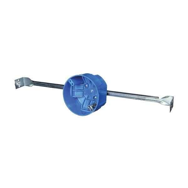 Ceiling box with 14 3⁄8 – 22 1⁄2 inch adjustable bar hanger, no ground screw