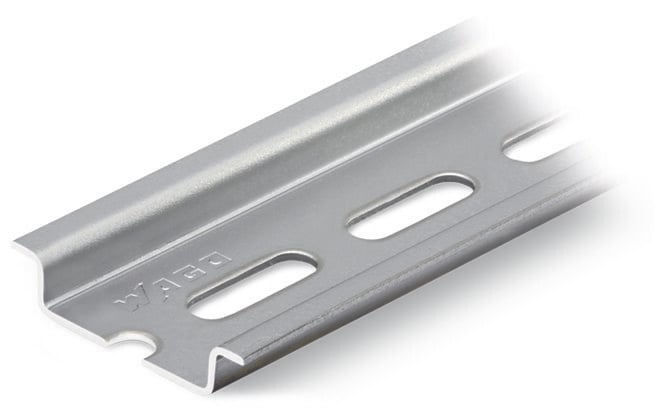 Steel carrier rail; 35 x 7.5 mm; 1 mm thick; 2 m long; slotted; according to EN 60715; "Hole width 18 mm