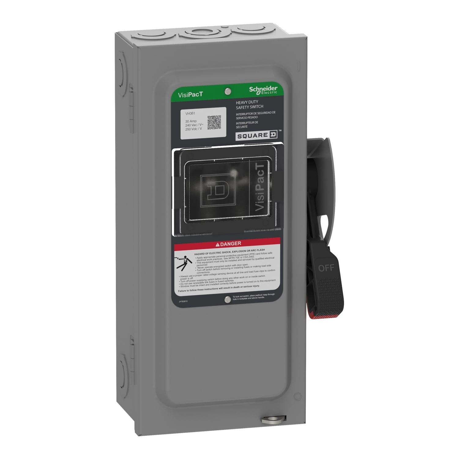 Safety switch, VisiPacT, heavy duty, fused, viewing window, NEMA 1, 600V, 30A, 3 pole