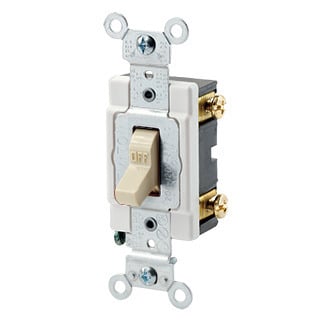 20-Amp, 120/277-Volt, Toggle Single-Pole AC Quiet Switch, Heavy Duty Spec Grade, Grounding, Ivory
