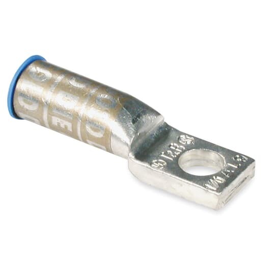 Aluminum One-Hole Compact Size Lug, Short Barrel, Blind End, Max 35kV, Wire Size 350 kcmil, 1/2 Inch Bolt Size, Tin Plated, Neoprene Insulating Cover, die Code 87H, Die Color Code Brown