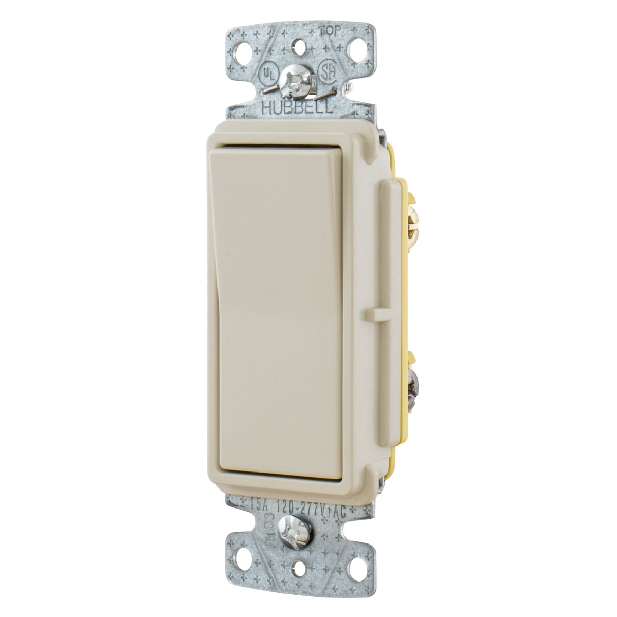 tradeSELECT Decorator Switch, Residential Grade, Rocker Switch, General Purpose AC, Three Way, 15A 120/277V AC, Push Back and Side Wired