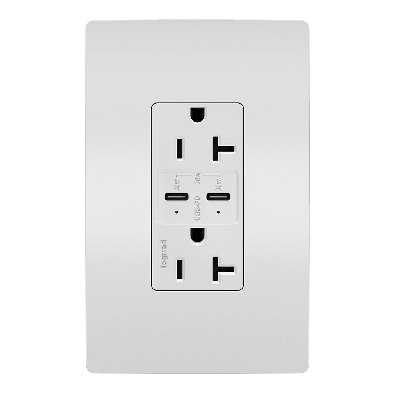 TR20USBPDW radiant Tamper-Resistant Ultra Fast PLUS Power Delivery USB Type C/C Outlet, 20 Amp, White