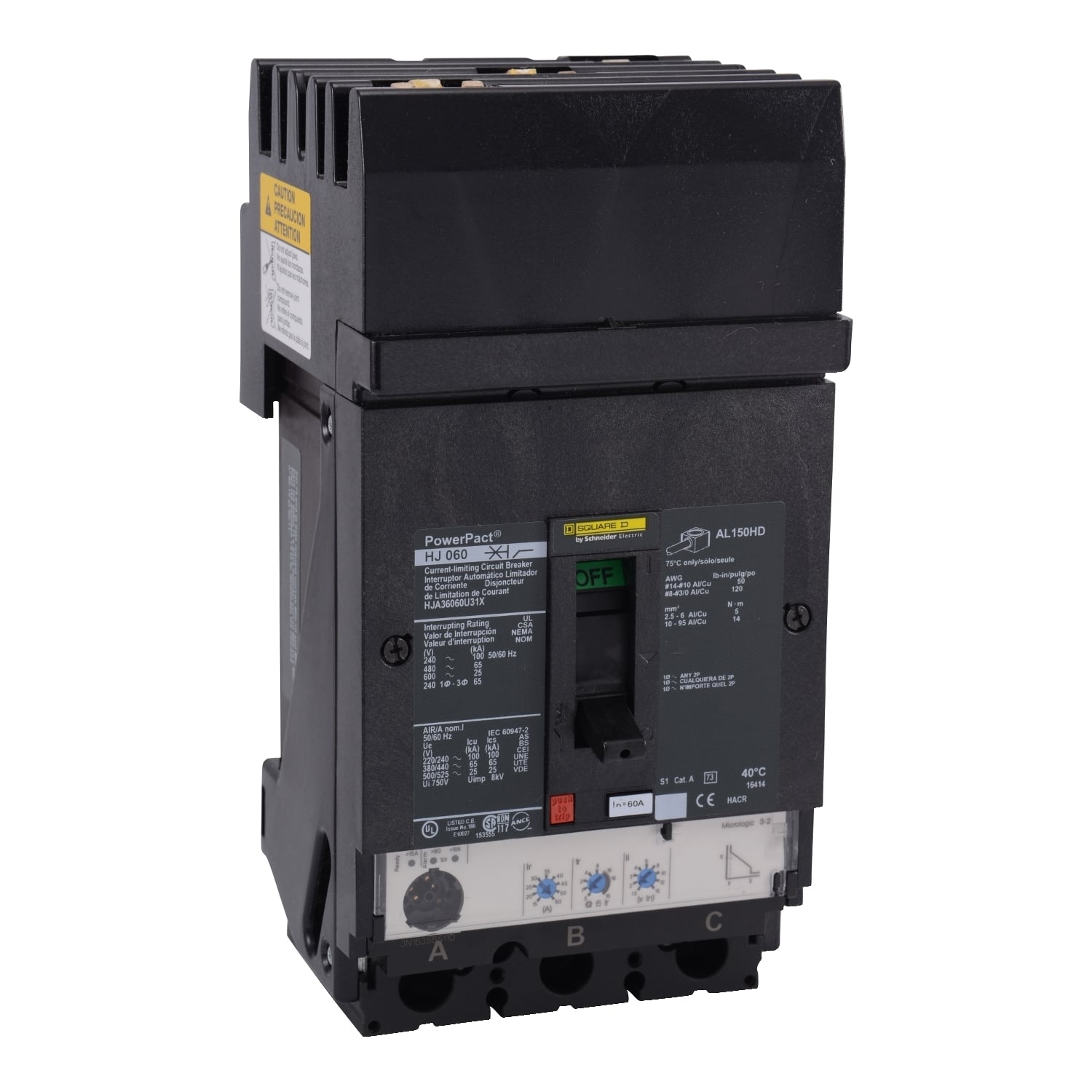 HJA36060U31X Molded Case Circuit Breaker, 60 Amp, 3 Pole, 600V