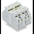 4-conductor chassis-mount terminal strip; 2-pole; N-L1; without ground contact; 1 snap-in foot per pole; 4 mm²; 4,00 mm²; white