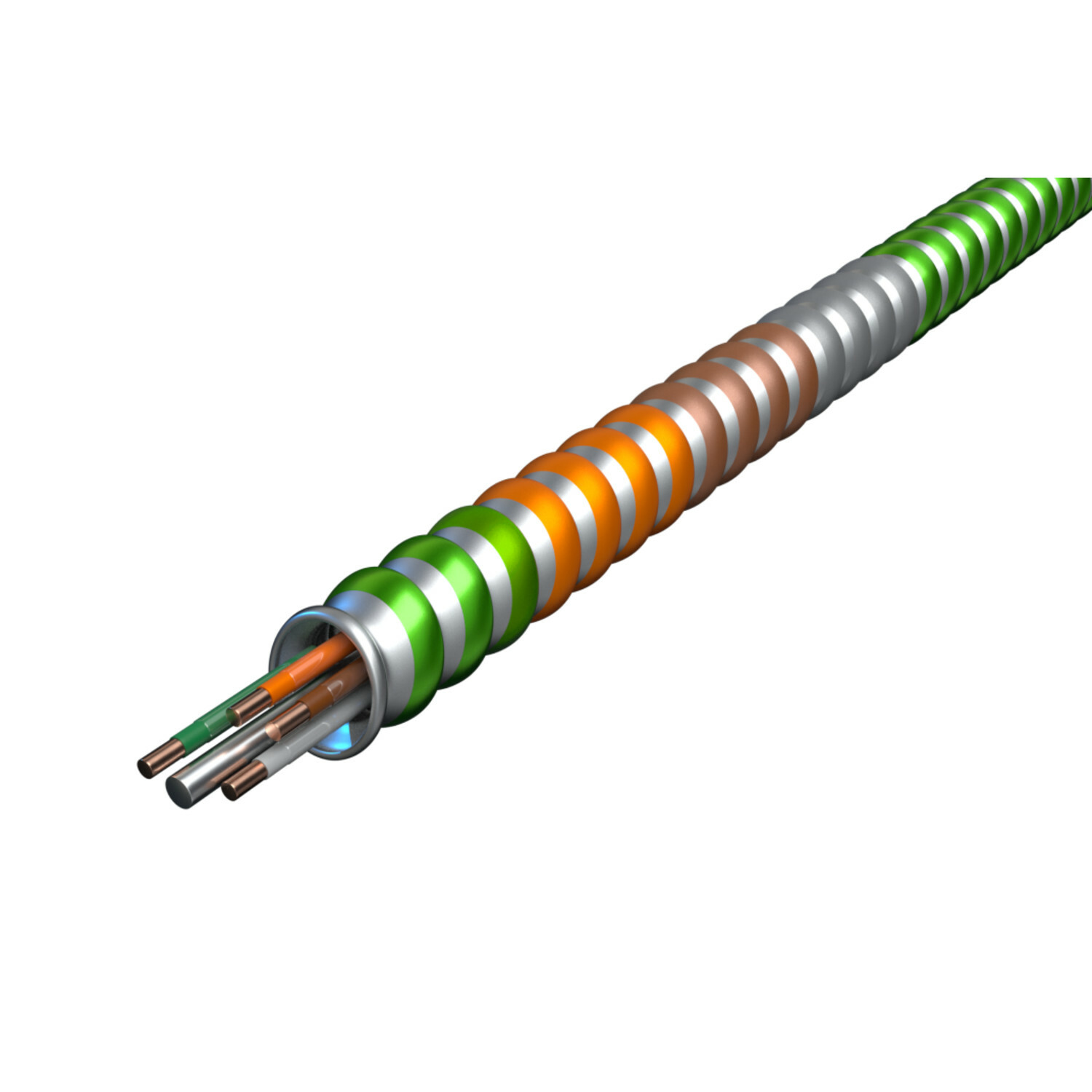 10-2 BK WE GN MC Stat Lite, Green Interlocked Aluminum Armor with phase ID, 250' Coil, Type MCI-A - Health Care Facilities