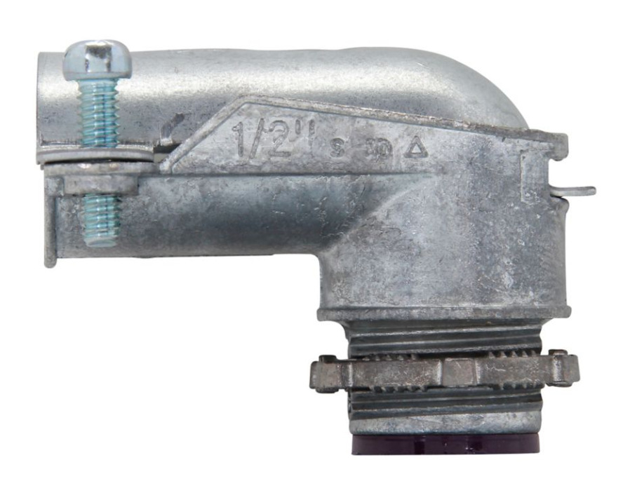 Eaton Crouse-Hinds series squeeze type connector, FMC, 90 angle, Insulated, Zinc die cast, 2-1/2"