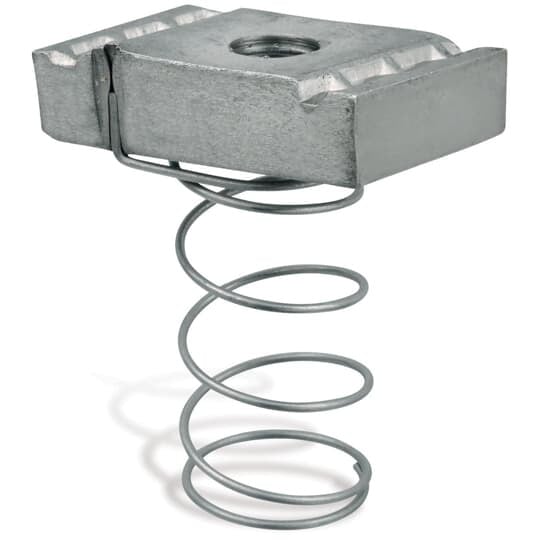 Channel Spring Nut, Size 1/2-13 Inch, Thickness 3/8 Inch, Steel, for use with 1-1/2 Inch Deep Channels