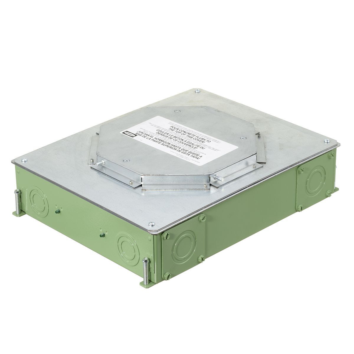 SystemOne ETERNAL Series Concrete Floorboxes, Galvanized Stamped Steel Box, Recessed, 4-Gang CFB E-Series Box for Round Covers, 3.75" Minimum Depth of Pour, Corrosion Resistant Paint