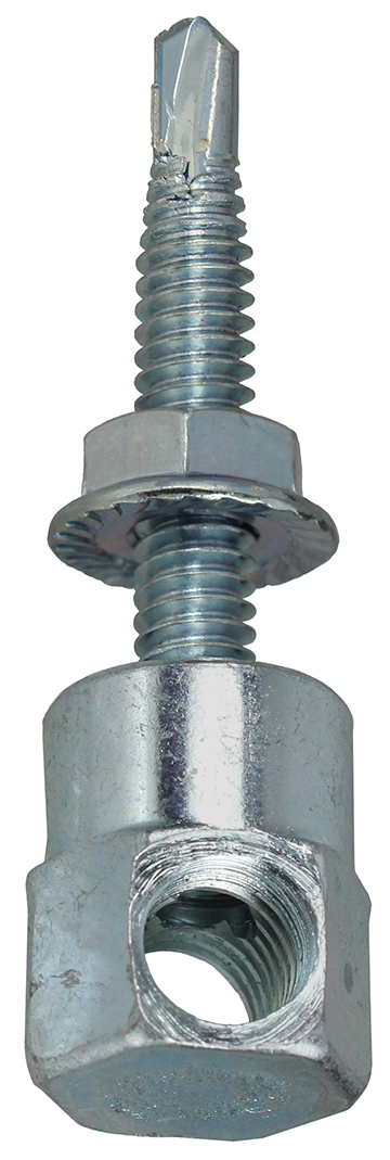 Side Mount Rod Hanger, Steel material, 1/4-20 x 1-1/2 in. Size, 1 nut, 0.188 to 0.52 in. self drilling range, #3 point style