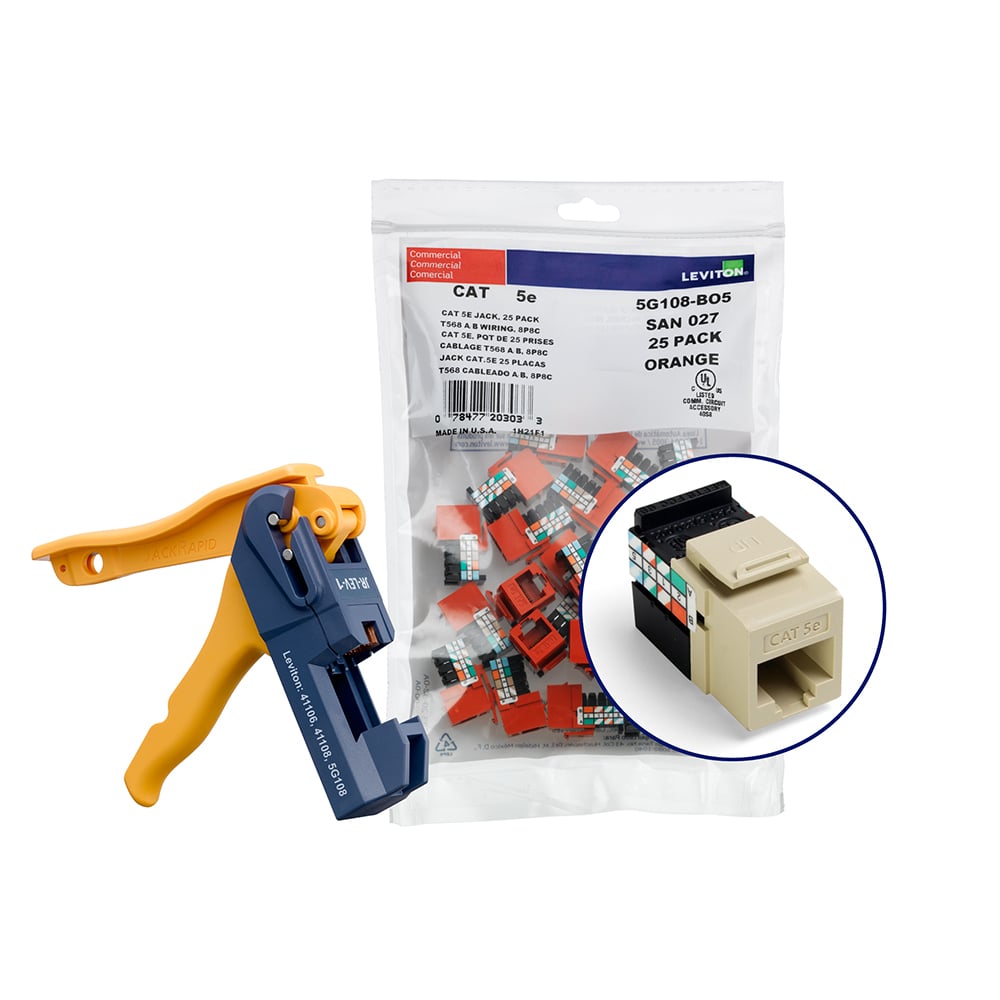 150 GigaMax Cat 5e QuickPort Connectors, Ivory, Kitted with Jack Rapid Tool