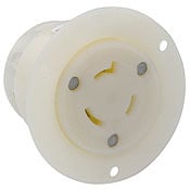 20 Amp, 480 Volt, Flanged Outlet Locking Receptacle, Industrial Grade, Grounding, White