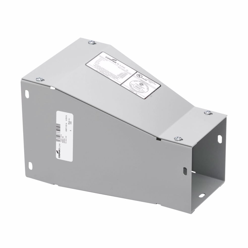 Eaton B-Line series wireway reducer, HSCA adapter style connector, Wireway reducer fitting, NEMA 1, Steel, ANSI 61 gray painted, 4" X 4"