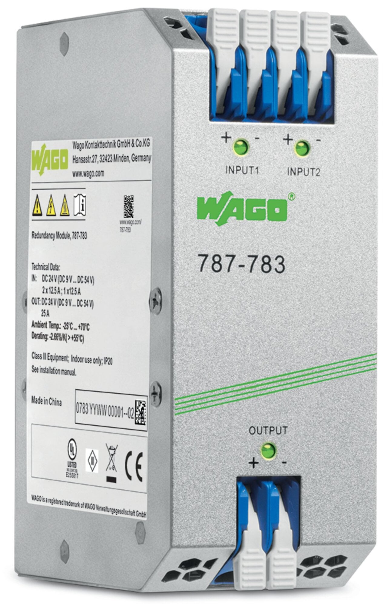 Redundancy Module; 2 x 9  54 VDC input voltage; 2 x 12.5 A input current; 954 VDC output voltage; 25 A output current