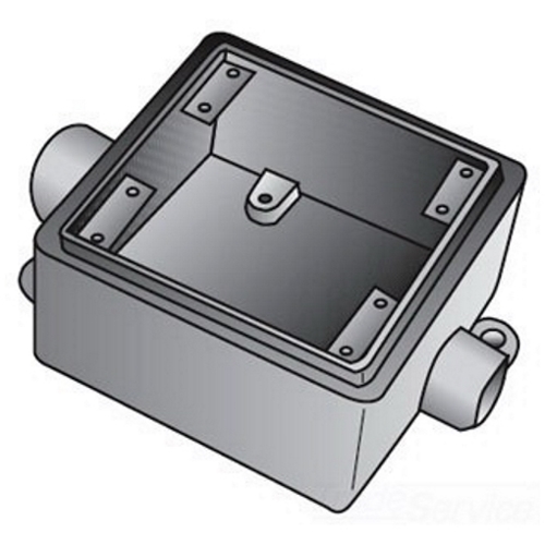 OZ-Gedney Type FDC-2 Deep Cast Device Box, Number Of Outlet: 2, Gray Iron, Size: 1 IN, Ridge Top Construction, Cable Entry: (2) 1 IN Hubs, 46 CU-IN Capacity, No, 4-11/16 IN Width, 3-1/16 IN Depth, 4-11/16 IN Height, Finish: Zinc Electroplated With Aluminum Enamel, Third Party Certification: UL File Number E-18095, CSA 009795, Applicable Third Party Standards: UL 514A, CSA C22.2 No.18, Federal Specification A-A-50563, NEMA : FB-1, For Rigid Conduit And IMC